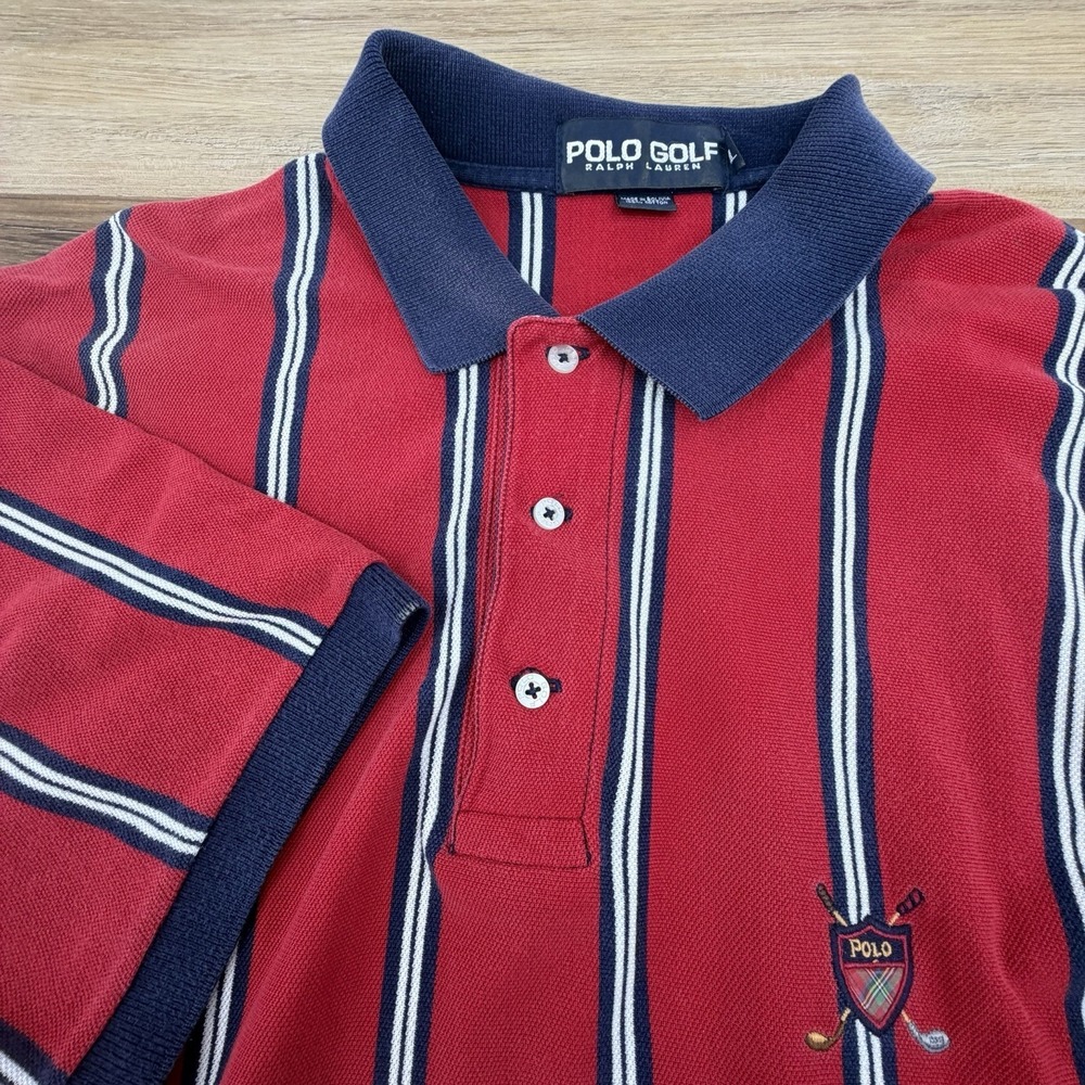 Vintage Polo‎ Ralph Lauren Golf Shirt Men's Size XL Red Striped